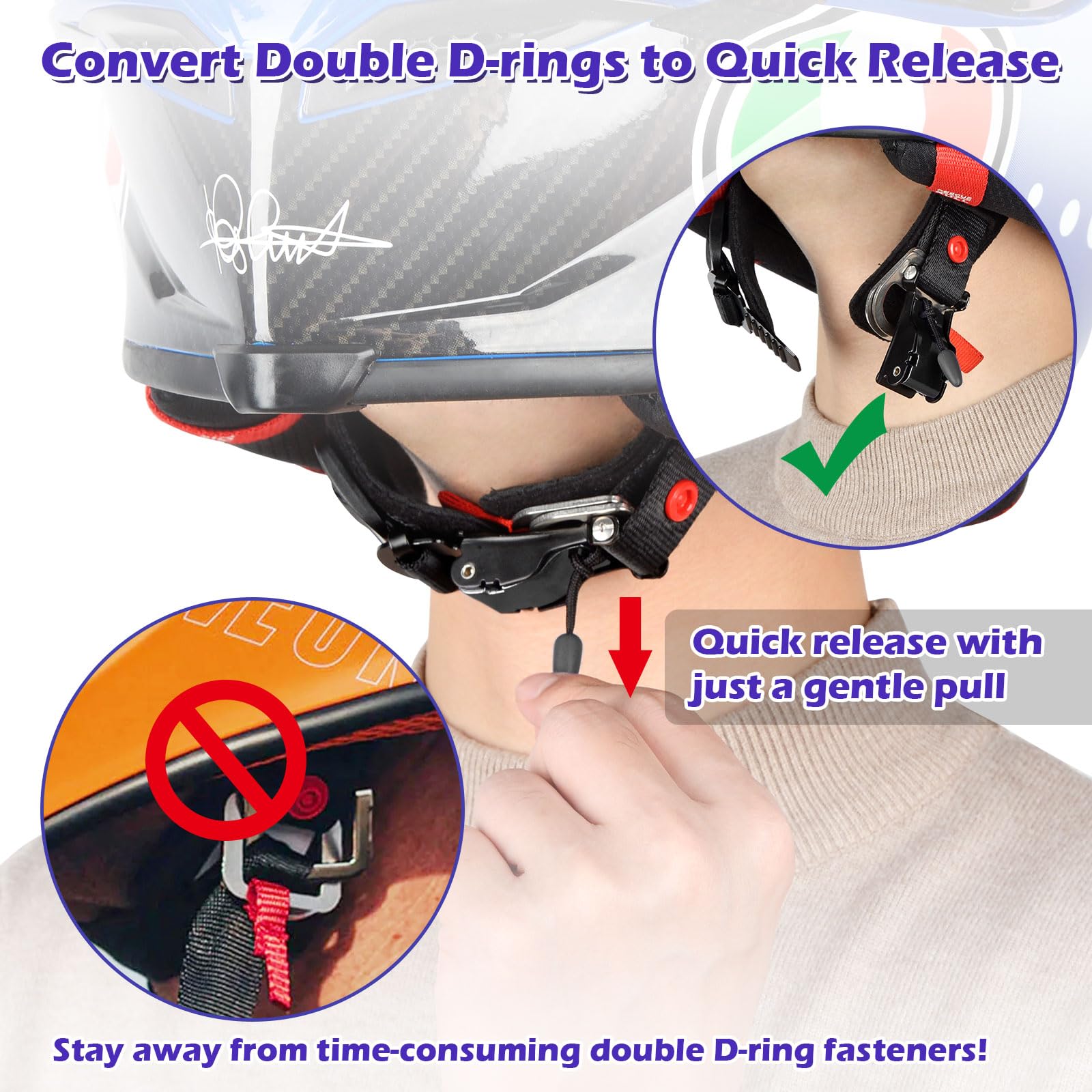 iGuerburn Motorcycle Helmet Quick Release Buckle Kit, Stainless Steel Motorcycle Helmet Accessories Chin Strap Buckle for D-RING